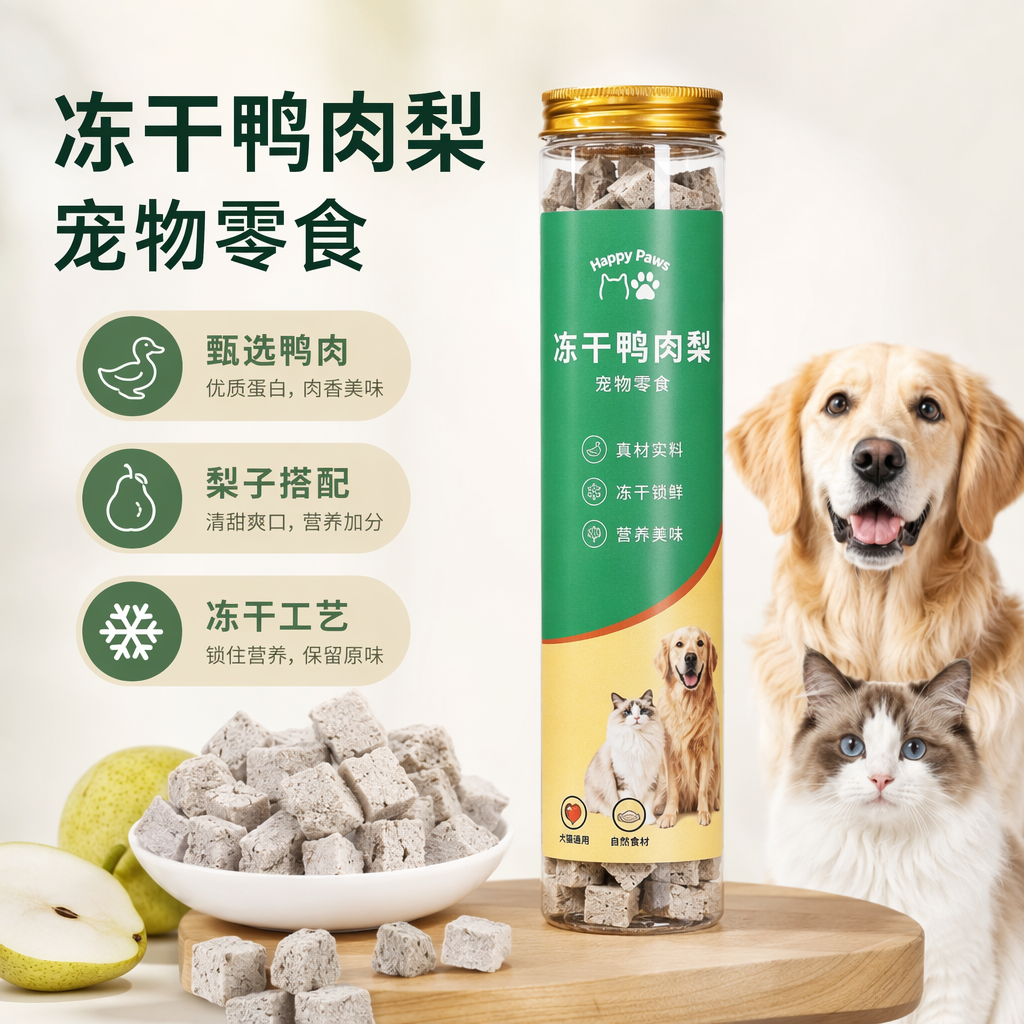 透明瓶装宠物冻干零食鸭肉梨高蛋白无添加猫狗通用