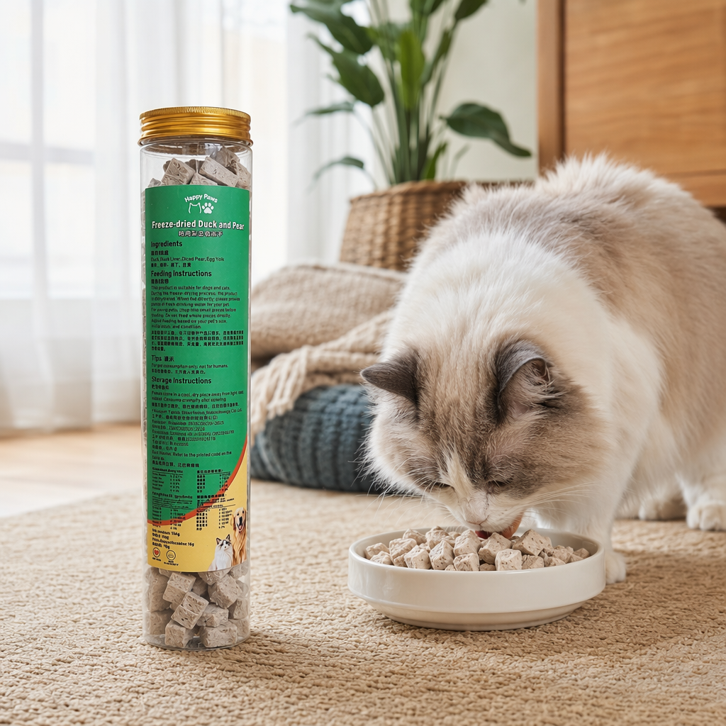 Transparent bottle pet freeze-dried snacks, duck meat and pear, high protein, no additives, suitable for cats and dogs details Picture