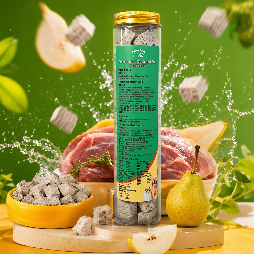 Transparent bottle pet freeze-dried snacks, duck meat and pear, high protein, no additives, suitable for cats and dogs Specification image