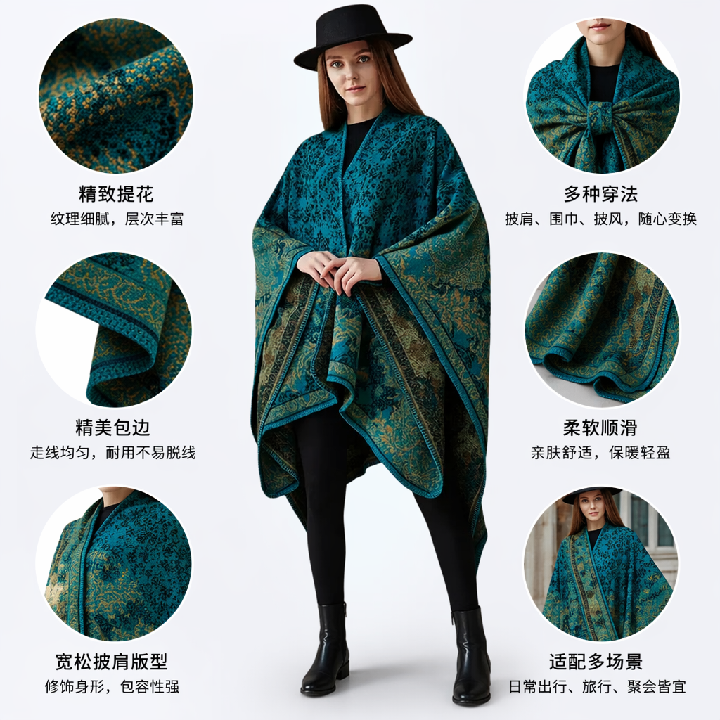 A fashionable and versatile light green patterned lady's shawl for spring and summer