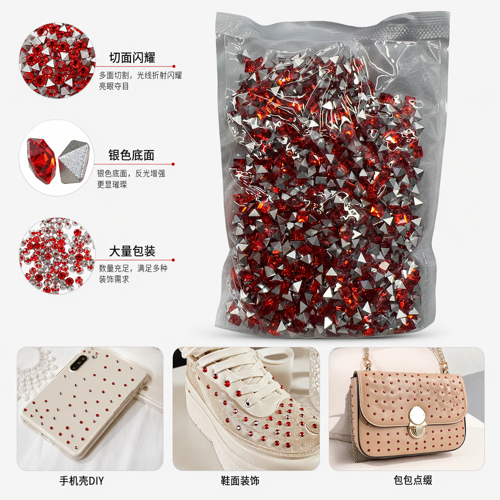 红色三角形水晶钻饰 时尚几何装饰品 家居饰品 手工镶嵌