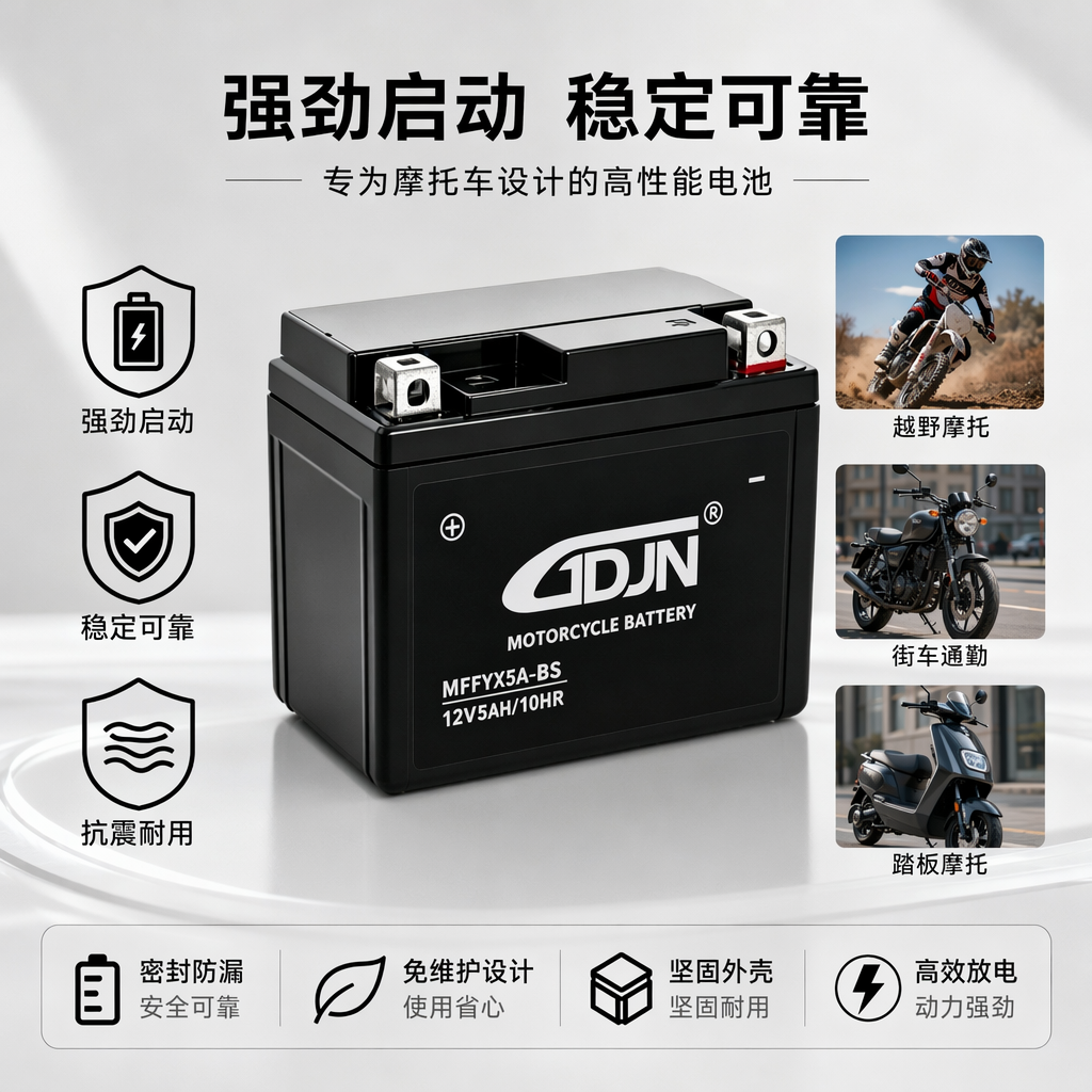 黑色摩托车专用电池 12V 12Ah 免维护铅酸蓄电池