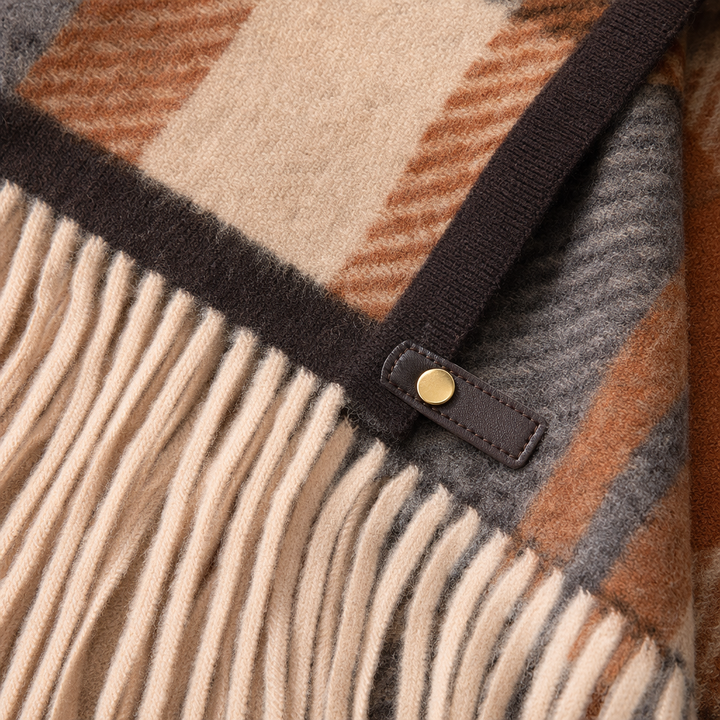 The checkered tassel shawl coat is a casual, versatile and fashionable outerwear for women in autumn and winter Application Scenario