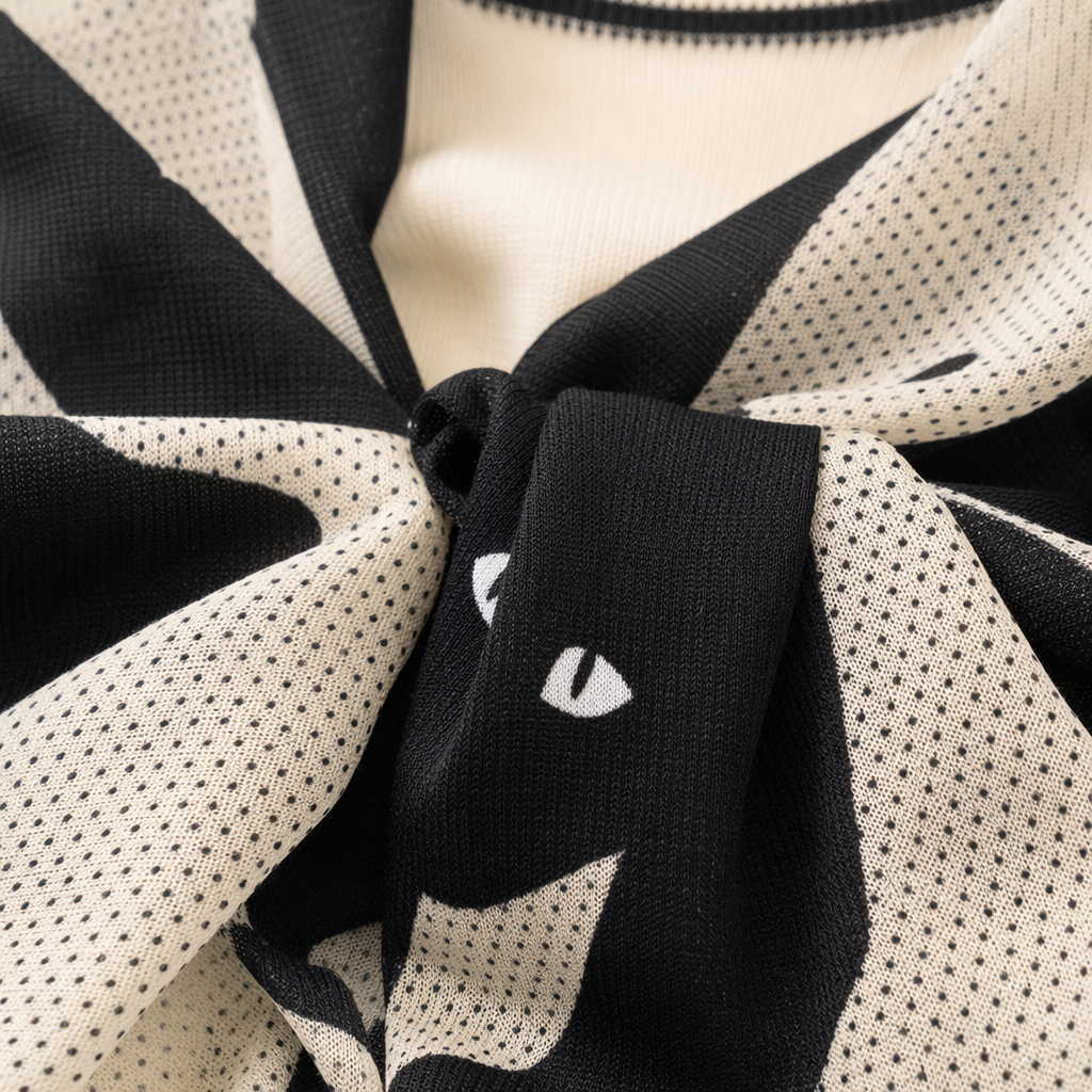 A black and white patterned scarf paired with a white high-neck sweater is a warm and fashionable accessory for autumn and winter Application Scenario