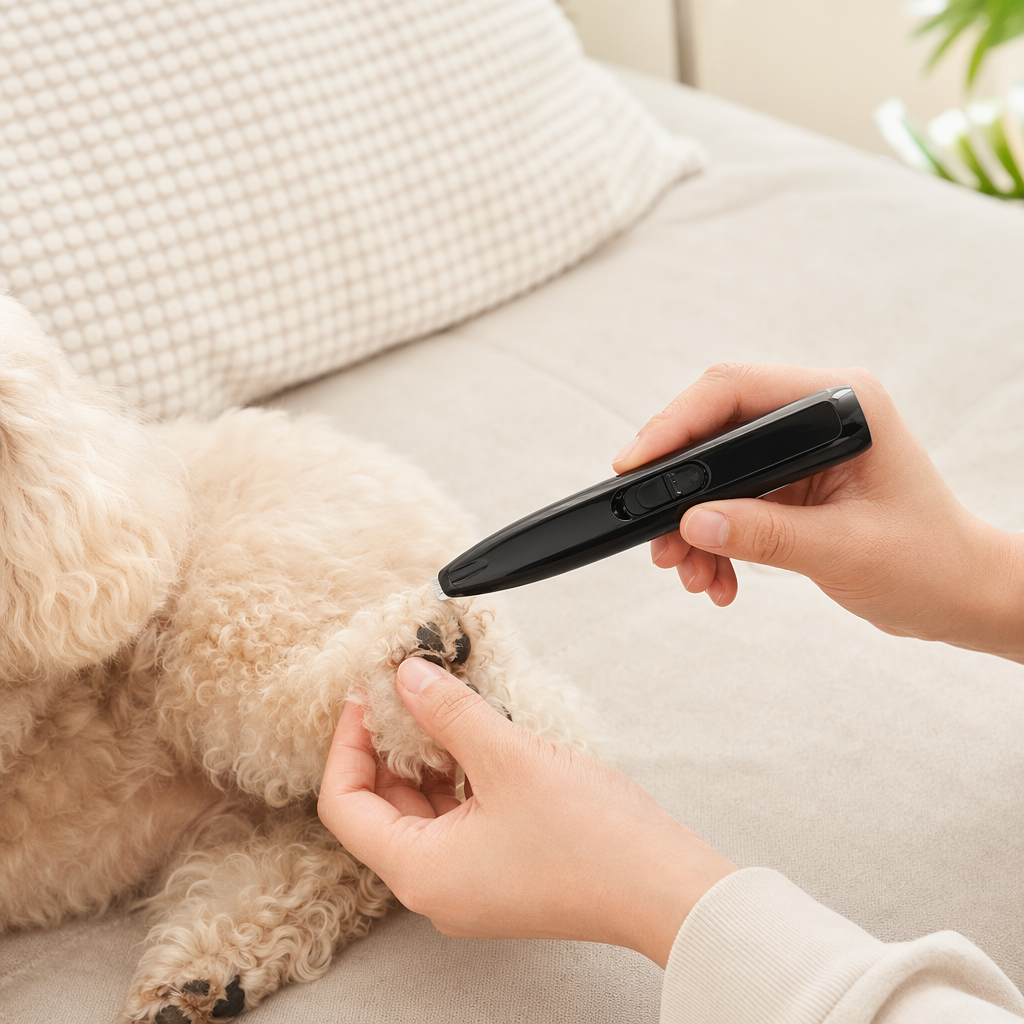 The white packaging box pet foot trimmer is a safe and silent tool for trimming claws and nails details Picture