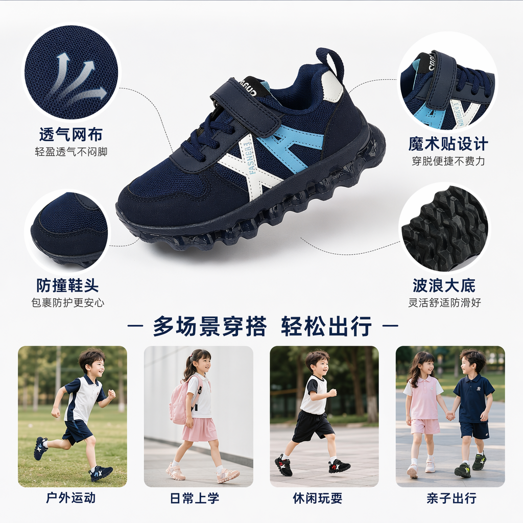 
儿童气垫运动鞋轻便透气防滑耐磨舒适缓震