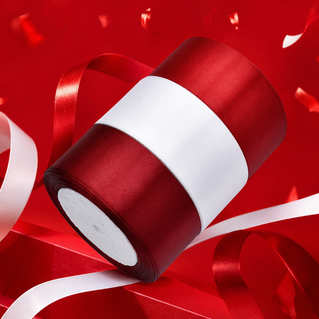 The wine red and white striped ribbon roll is used for decorating gift packaging and is wide and can be cut Specification image