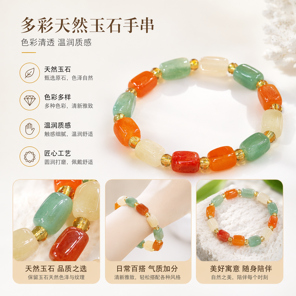 彩色玉石手链天然石串珠简约时尚女士配饰