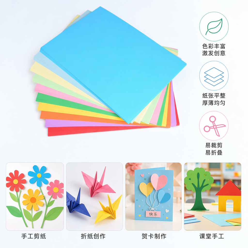 彩色硬卡纸堆叠套装 厚实耐折手工DIY剪纸卡纸多色混装