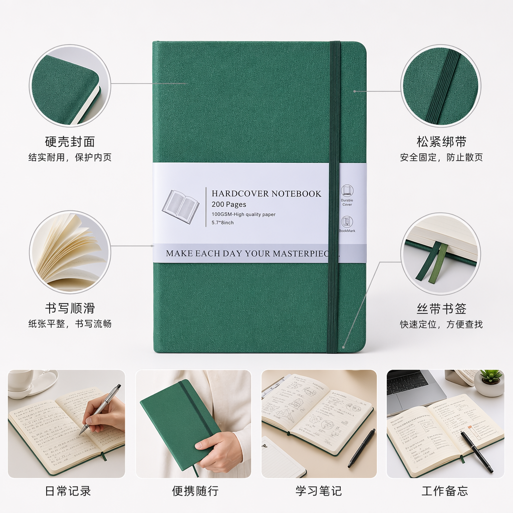 绿色硬壳笔记本 A5加厚简约商务记事本 120页