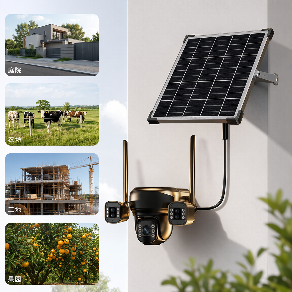 The black solar-powered surveillance camera is waterproof outdoors, wireless, remote, high-definition, night vision and has a long battery life