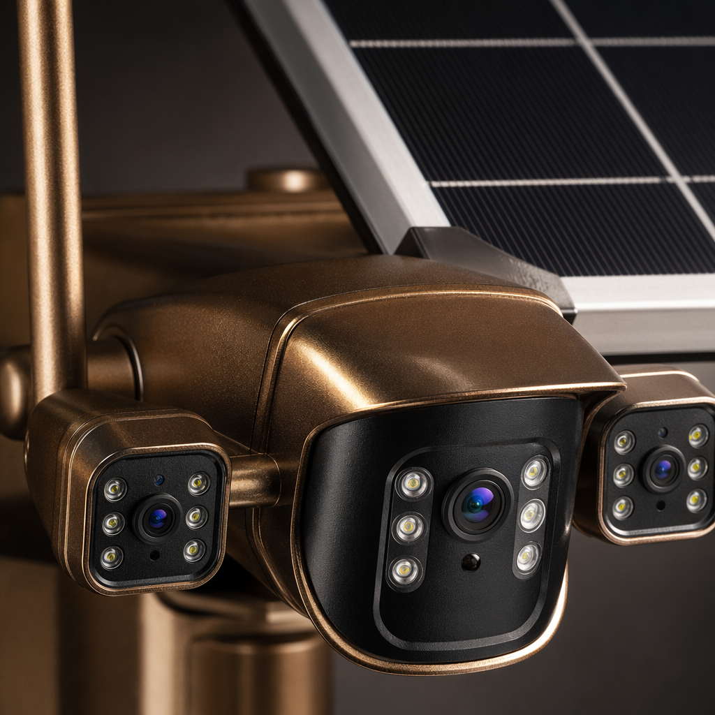 The black solar-powered surveillance camera is waterproof outdoors, wireless, remote, high-definition, night vision and has a long battery life Application Scenario