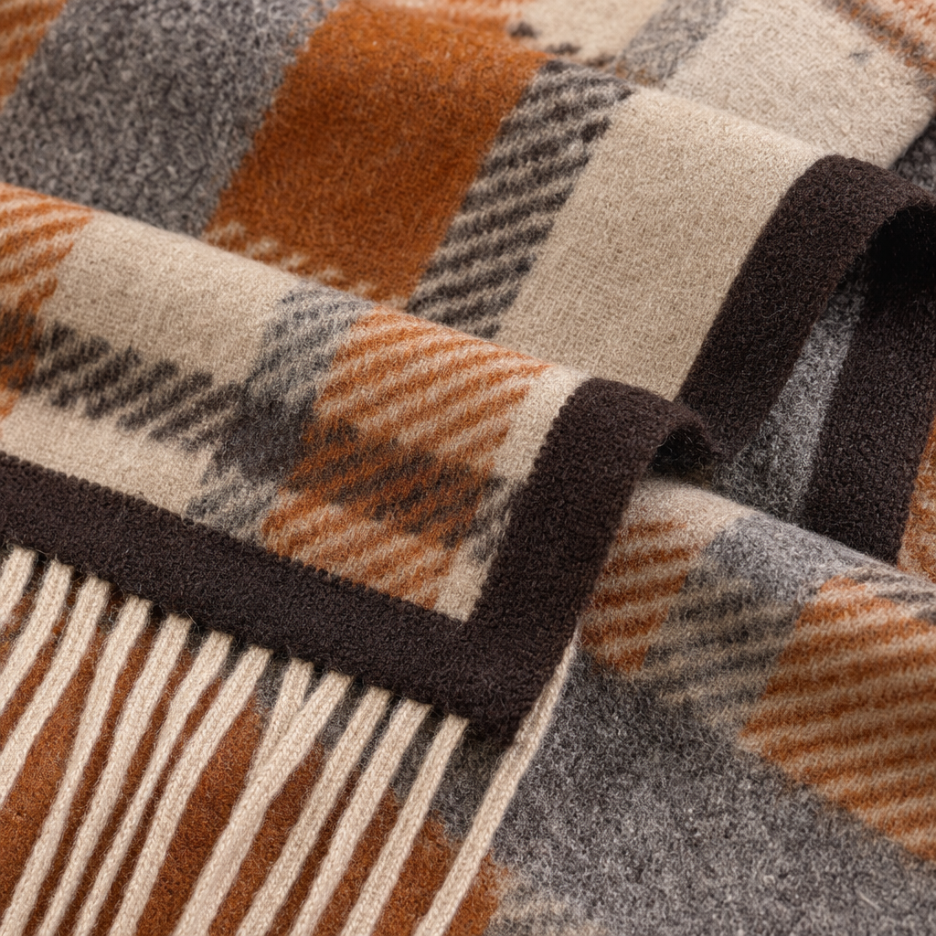 Checkered tassel shawl coat, thickened pure cotton, warm outerwear for autumn and winter Application Scenario