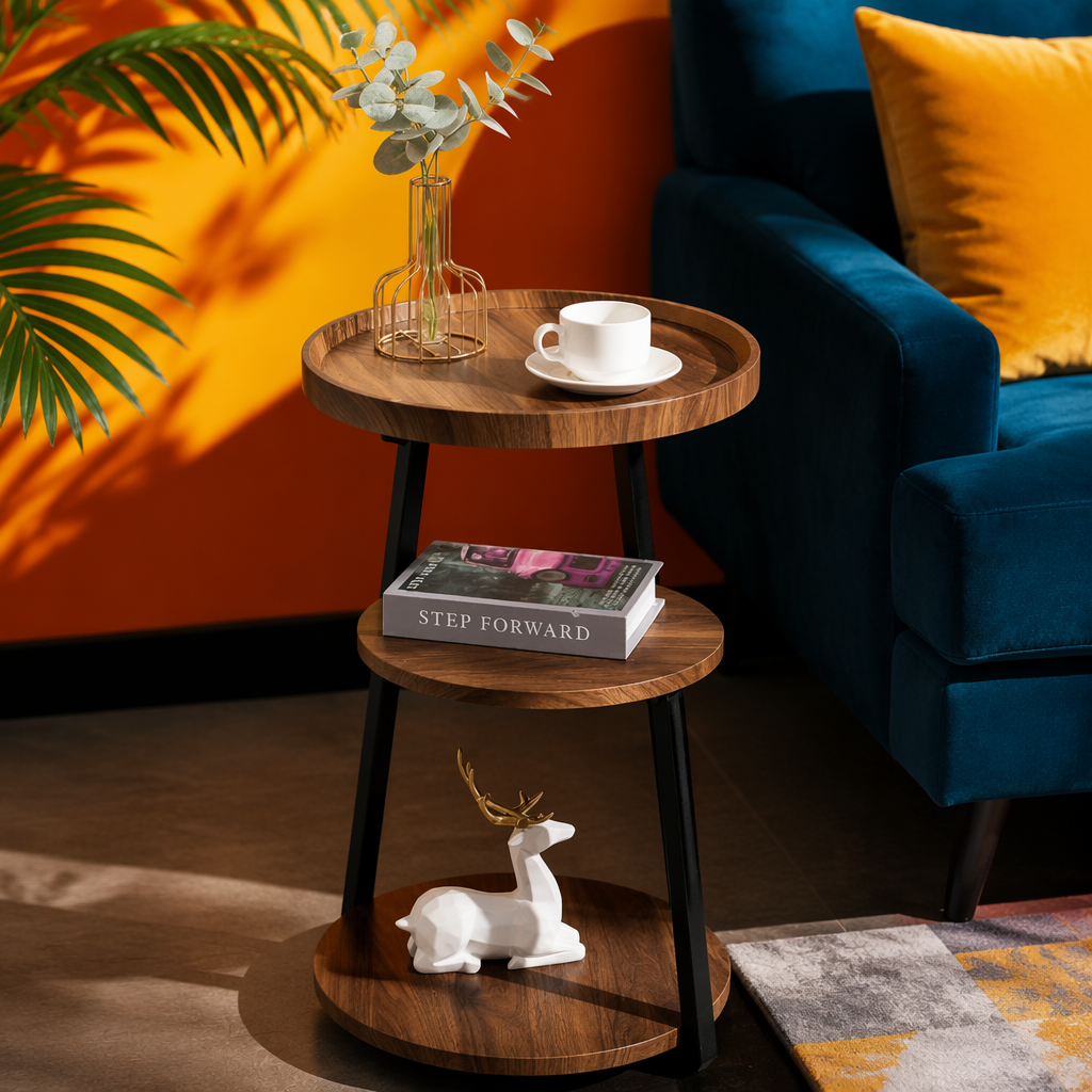 طاولة صغيرة من طاولة خشبية ذات ثلاثة طوابق Specification image
