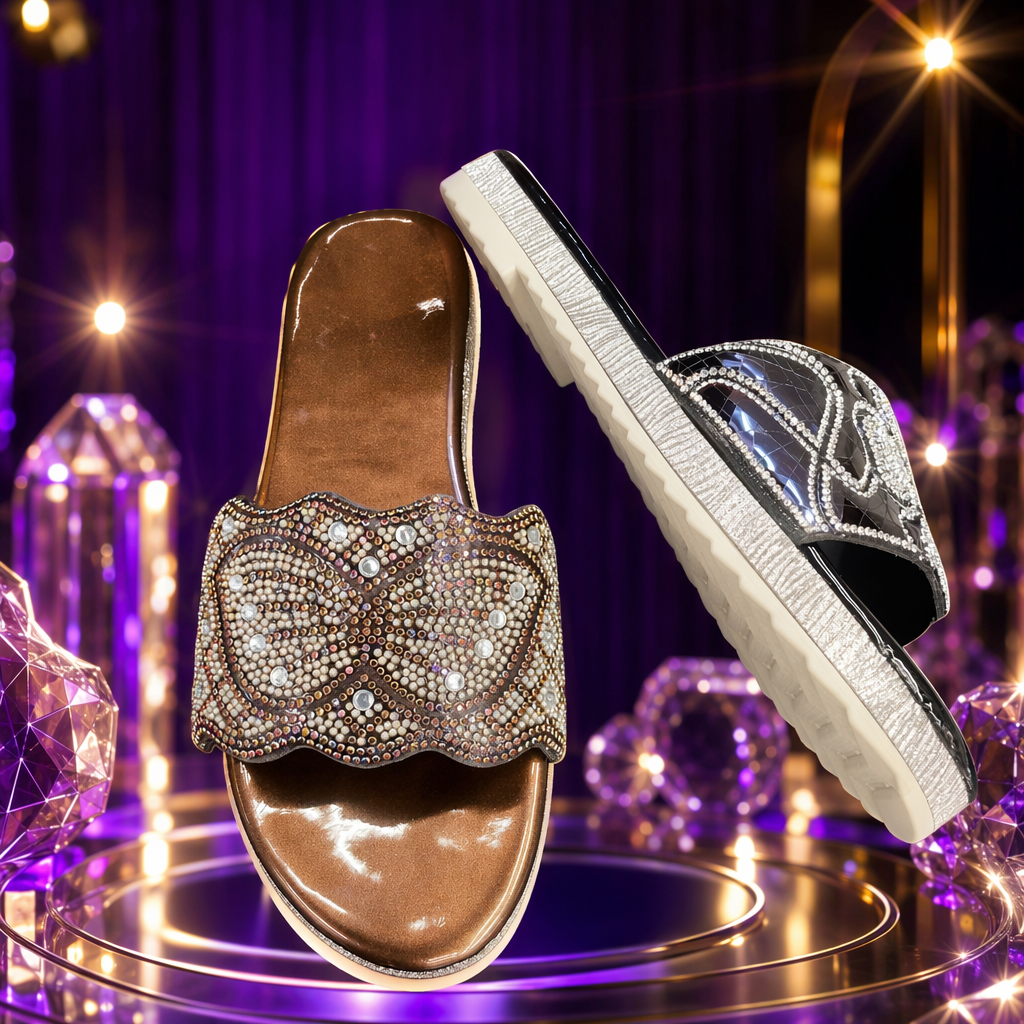 Sparkling diamond decorated ladies' slippers, summer anti-slip soft-soled home cooling slippers Specification image