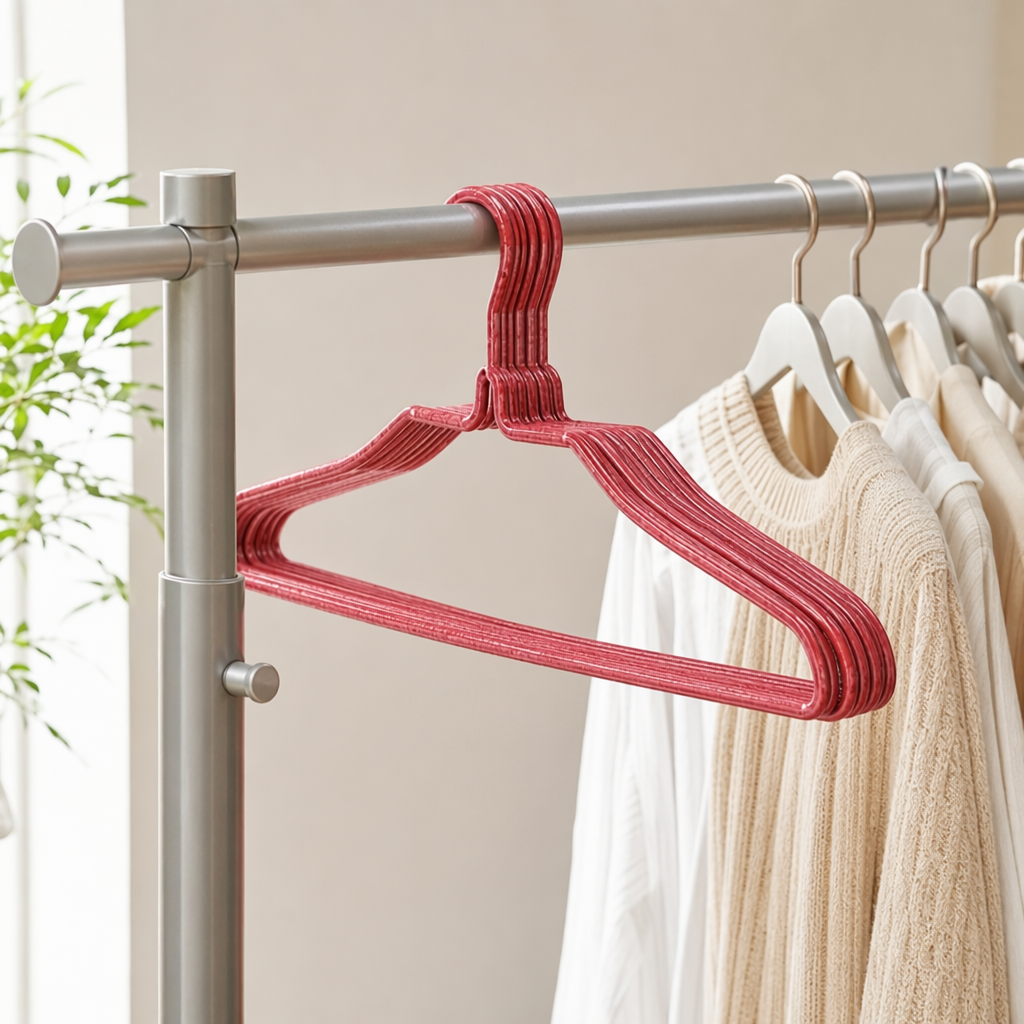 Red plastic clothes hanger, household anti-slip thickened multi-functional hanging clothes hanger details Picture