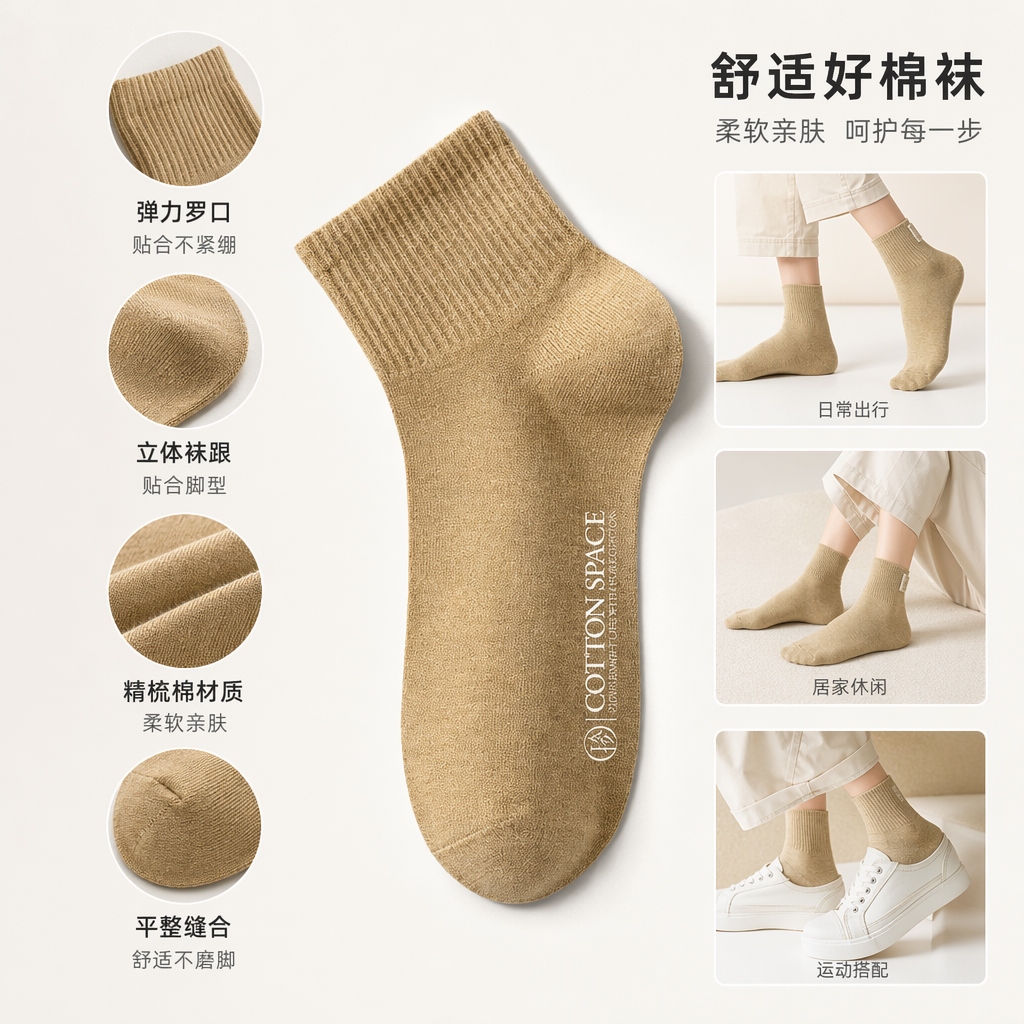 姜黄短筒男袜纯棉吸汗透气男士中筒袜