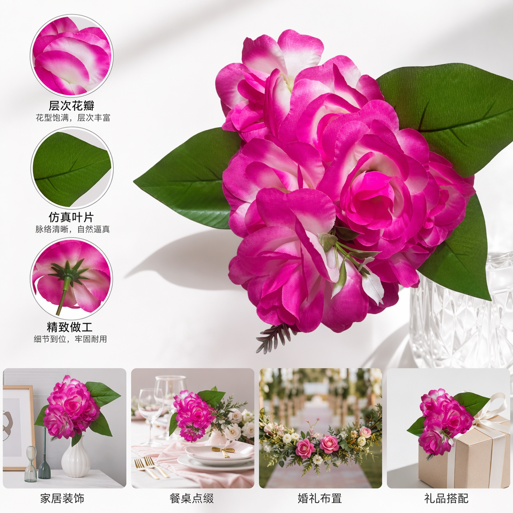 粉白渐变人造花束仿真永生花客厅卧室装饰摆件