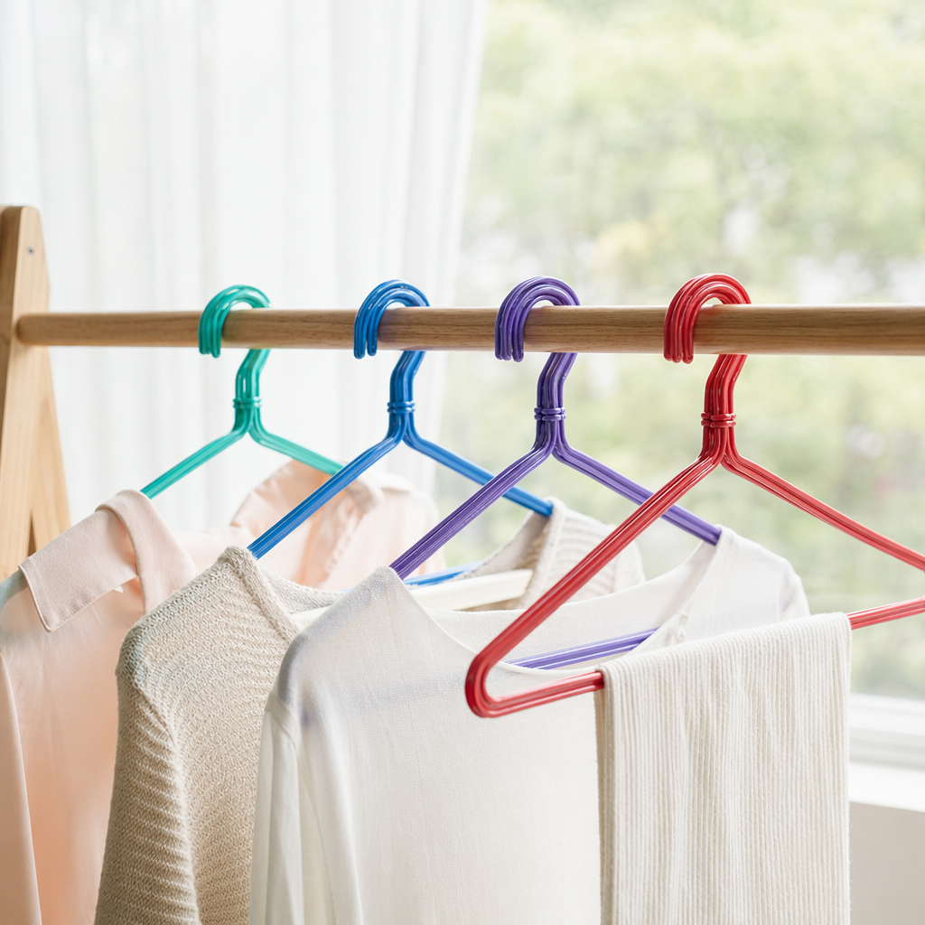Colored plastic clothes hanger, thickened load-bearing, anti-slip and silent household hanging clothes hanger details Picture