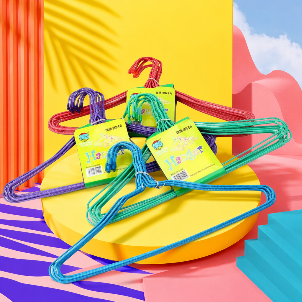 Colored plastic clothes hanger, thickened load-bearing, anti-slip and silent household hanging clothes hanger Specification image