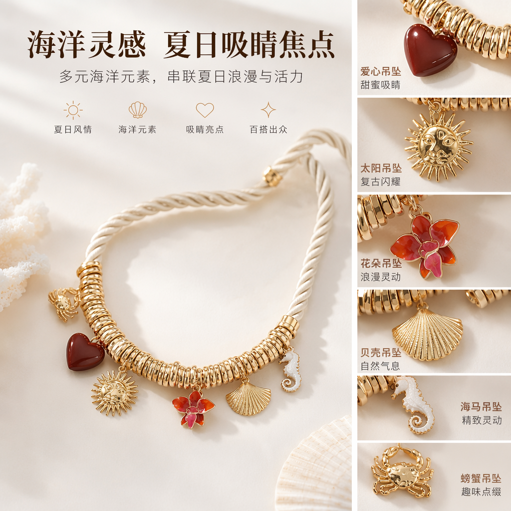 金色螺旋绳链项链 时尚百搭适合佩戴者