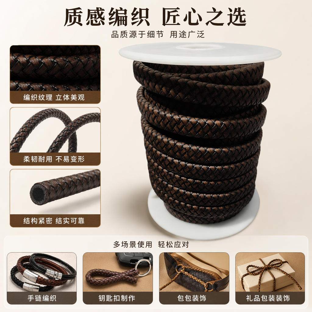 棕色编织绳卷 手工DIY装饰绳 编织手链绳 100米卷装