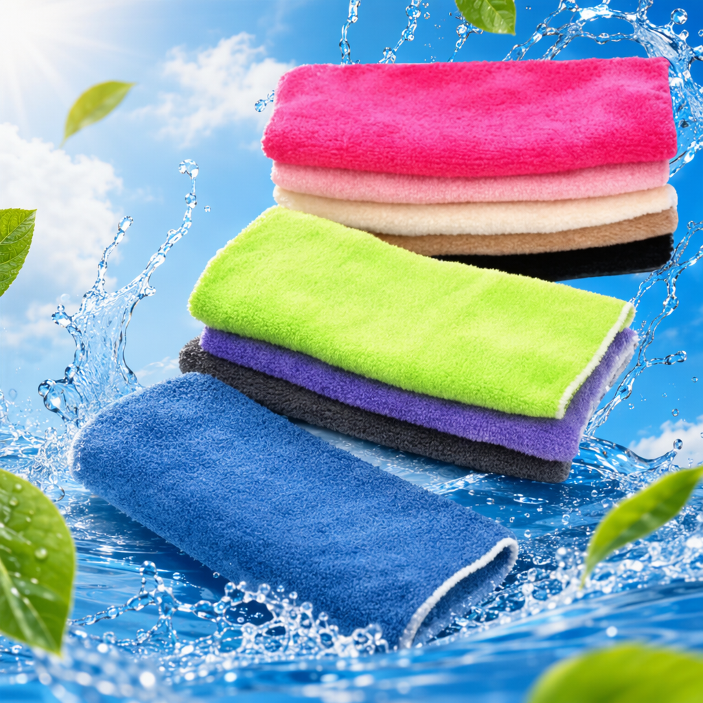 Colorful towels and rags absorb water and dry quickly. They are multi-functional for kitchen and household cleaning and wiping Specification image