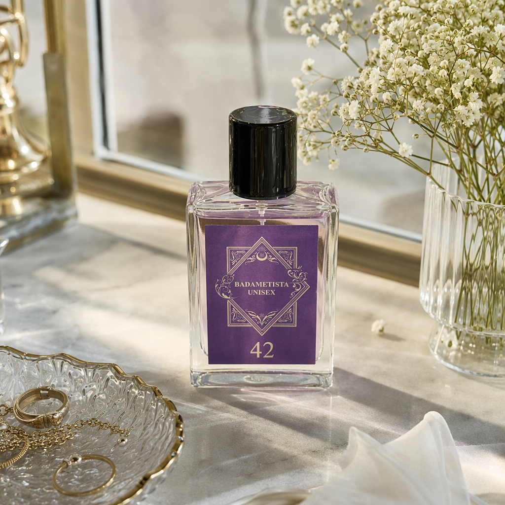 Purple packaged perfume bottle with box details Picture