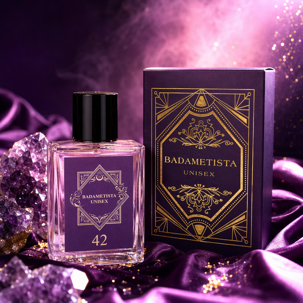 Purple packaged perfume bottle with box Specification image