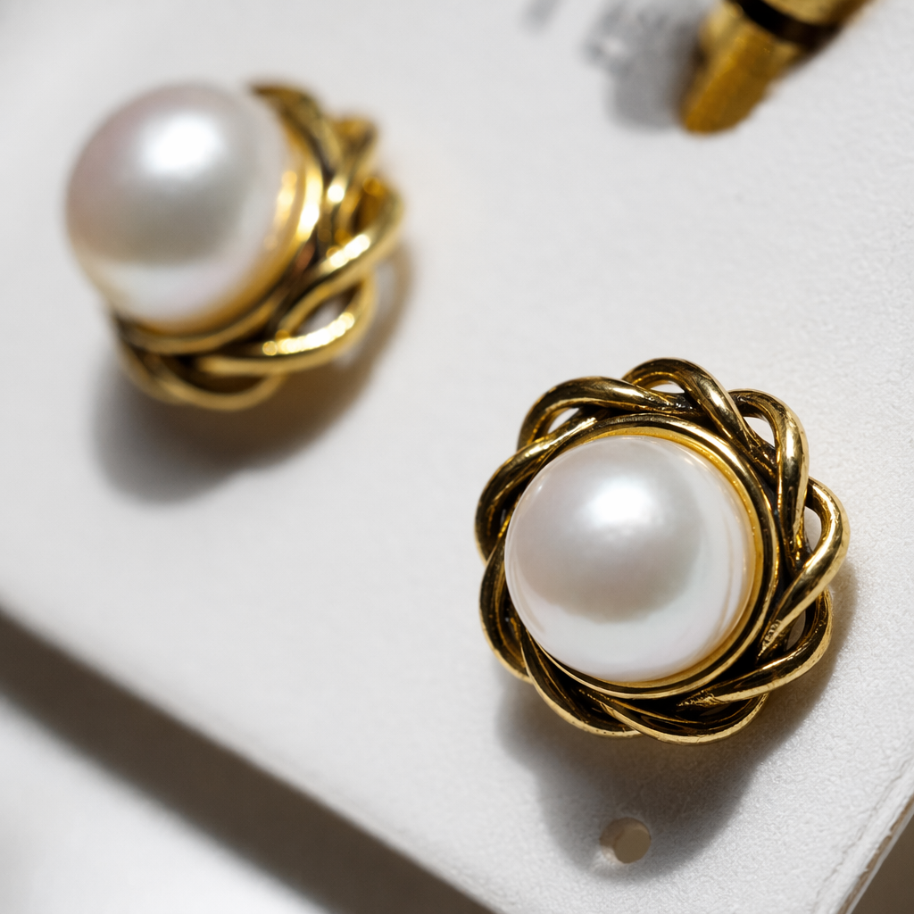 Golden woven pearl stud earrings for women, a light and luxurious style, are fashionable and versatile Application Scenario