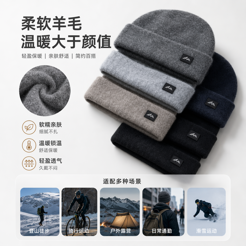 灰色黑色米色深蓝浅灰毛线帽 带标签和品牌标