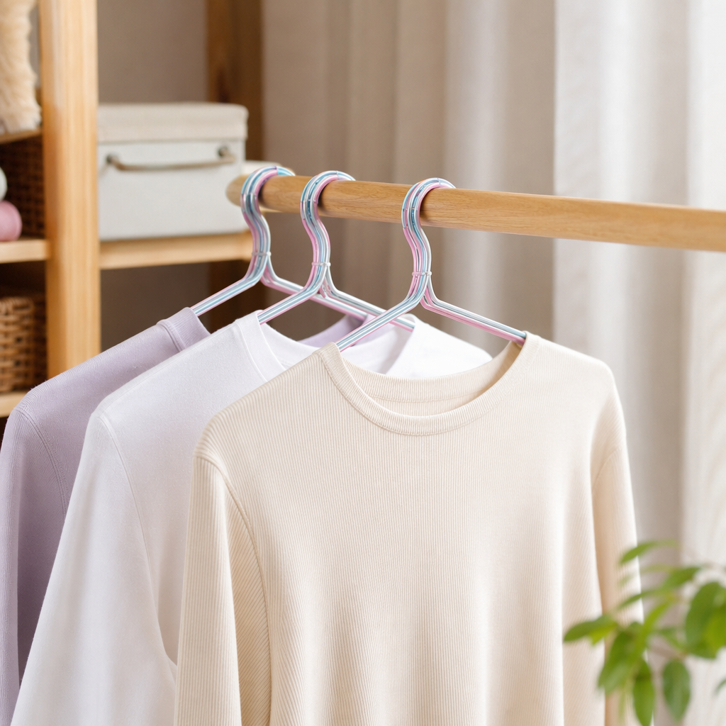 Colorful plastic clothes hangers made of eco-friendly PP material, large and wide in size, can hang clothes without damaging them details Picture