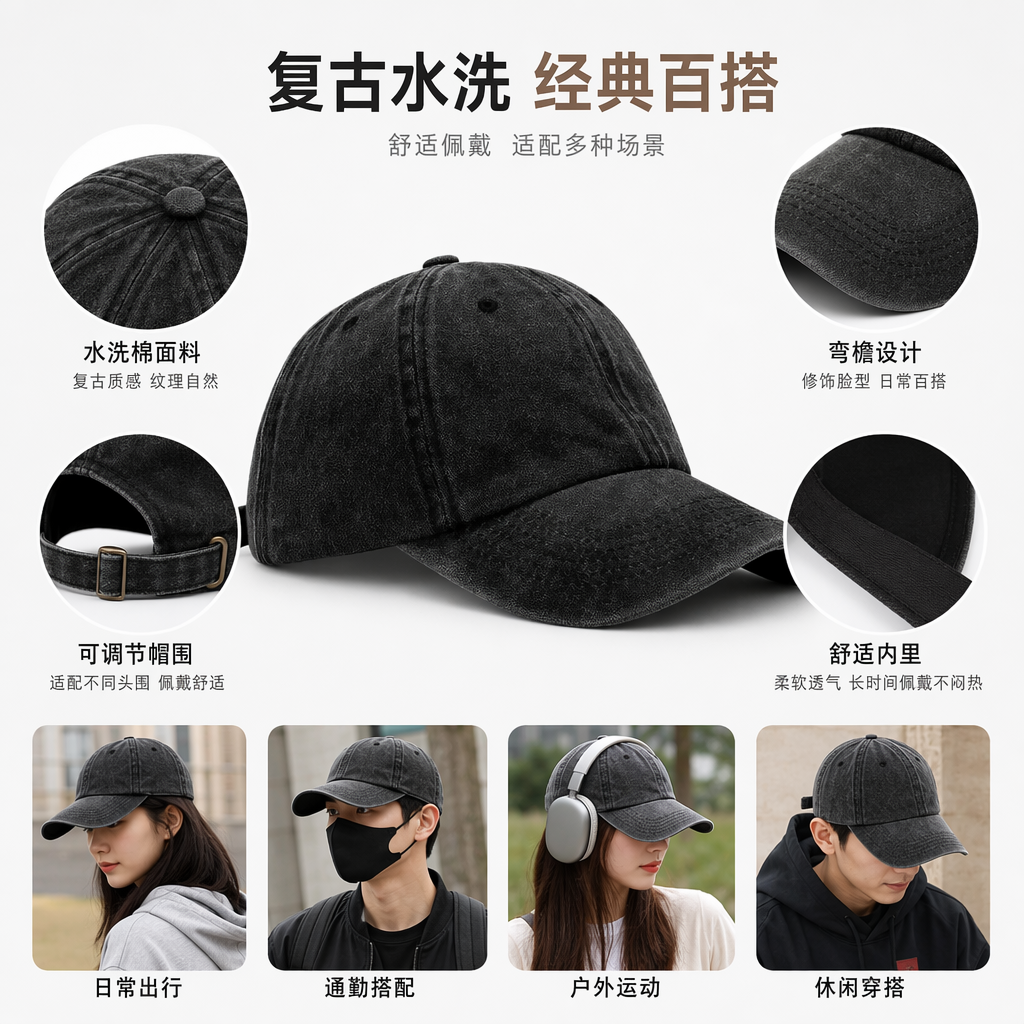 黑色牛仔棒球帽 男女通用 潮流百搭 休闲遮阳帽