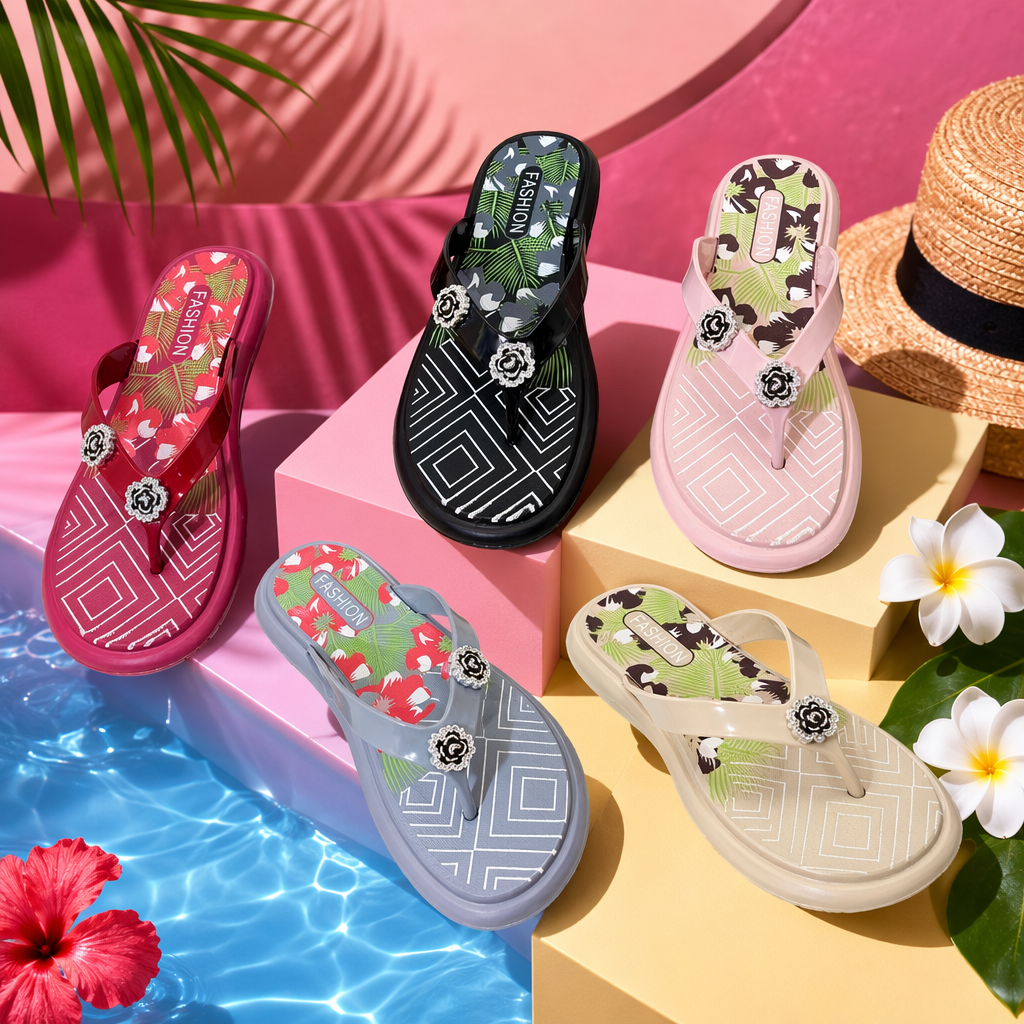 Colorful floral patterned flip-flops for women, summer style, anti-slip soft-soled casual cool slippers Specification image