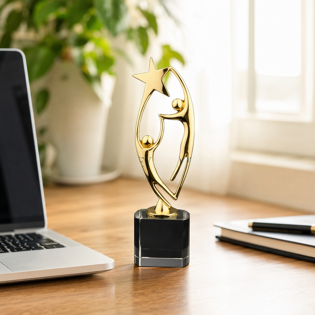 Golden star-shaped figure sculpture crystal trophy, lucky metal basketball prize gifts pic 2