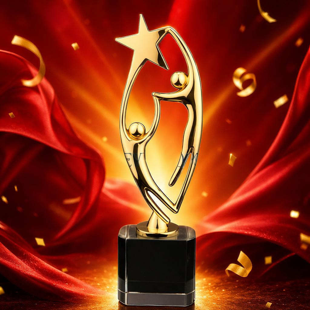 Golden star-shaped figure sculpture crystal trophy, lucky metal basketball prize gifts pic 3