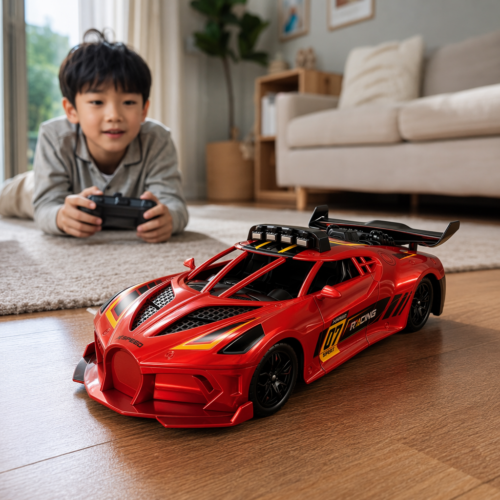 红色幻彩UV遥控赛车07 RACING流线型高速跑车黑色轮毂大型尾翼 details Picture