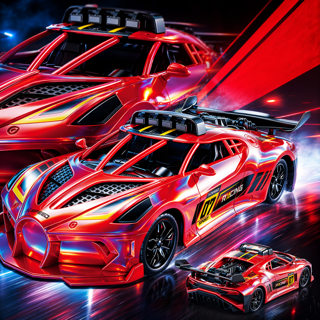 红色幻彩UV遥控赛车07 RACING流线型高速跑车黑色轮毂大型尾翼 Specification image