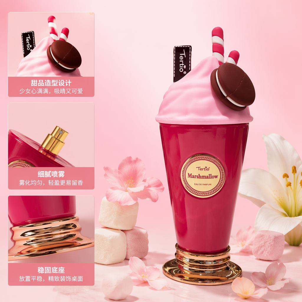 Pink ice cream-shaped perfume bottle with packaging box