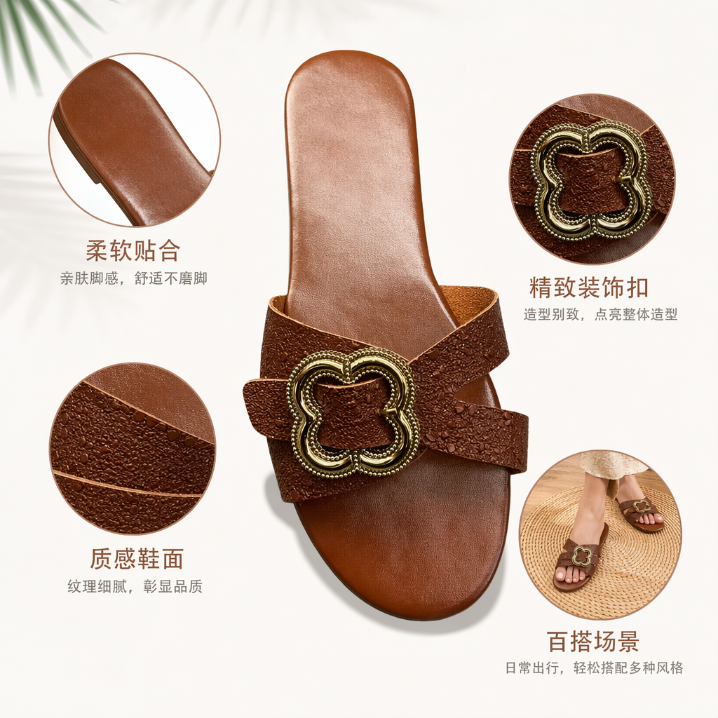 Brown flip-flops for women, summer anti-slip soft-soled casual beach shoes