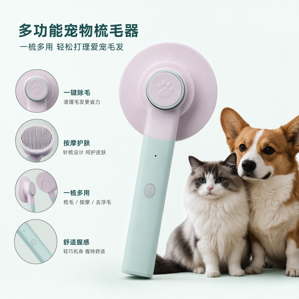 Light green multi-purpose grooming tool, suitable for pets, cats and dogs, for smoothing and removing loose hair