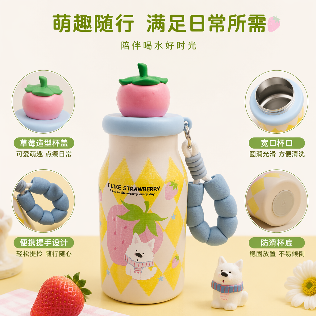 草莓主题水杯 保温保冷大容量便携简约时尚创意礼品