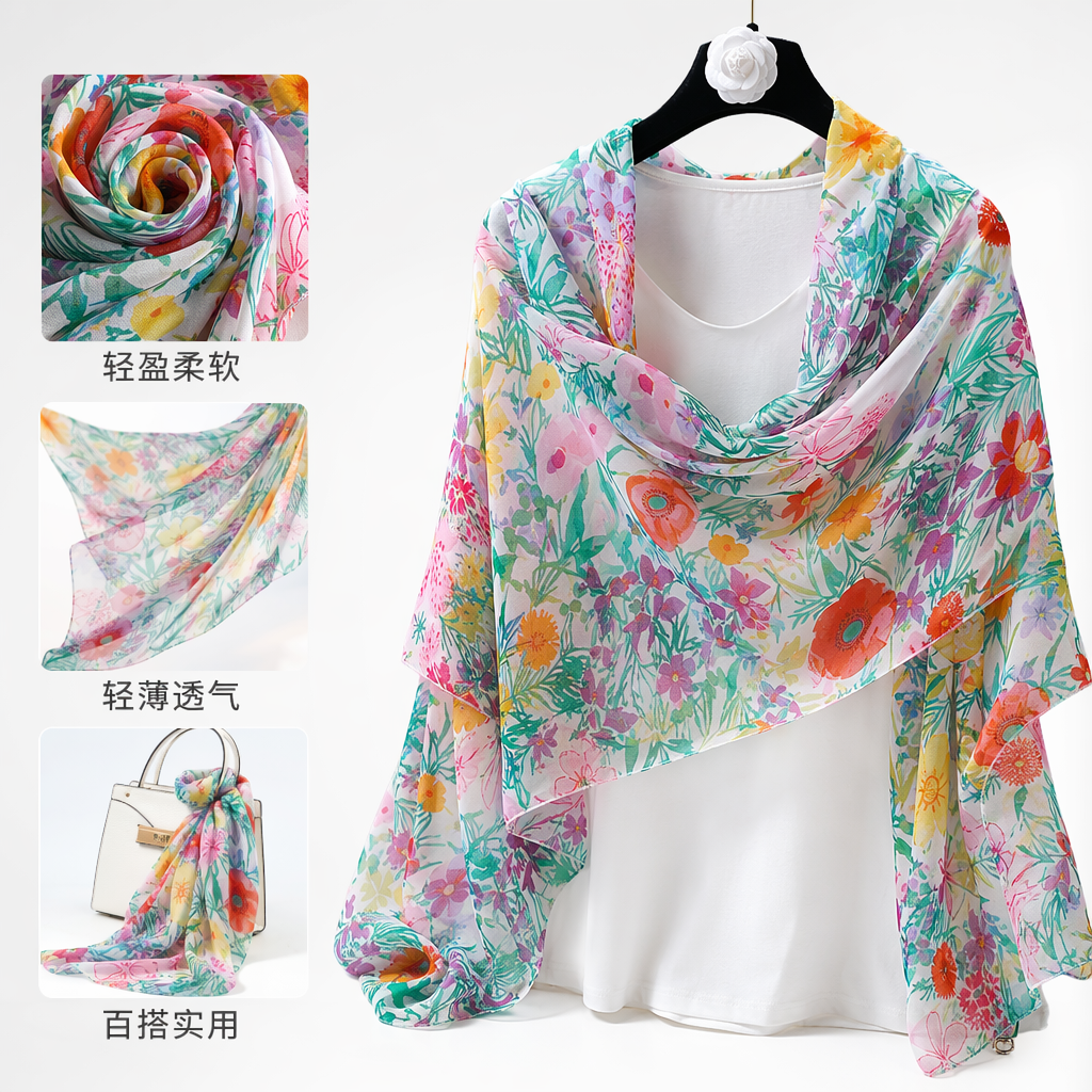 Colorful floral pattern scarves are warm in autumn and winter. Pure cotton scarves are fashionable and versatile for women Colorful floral pattern scarves are warm in autumn and winter. Pure cotton scarves are fashionable and versatile for women