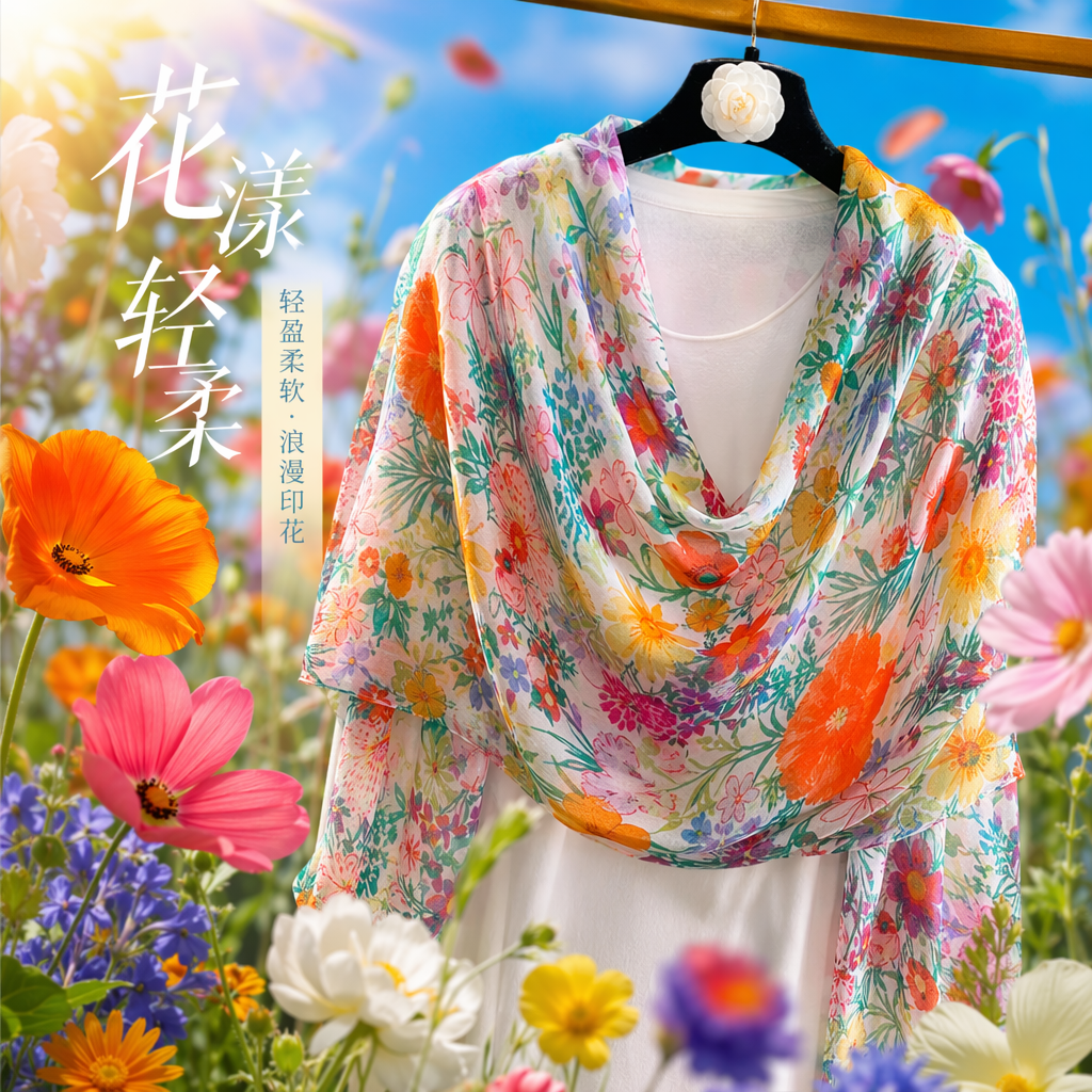Colorful floral pattern scarves are warm in autumn and winter. Pure cotton scarves are fashionable and versatile for women Specification image