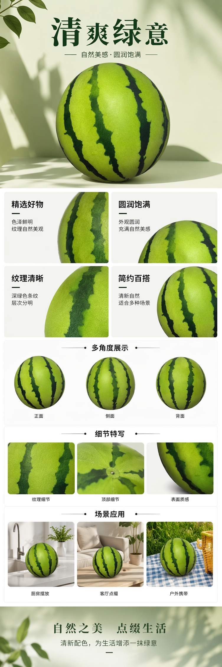 绿色条纹西瓜 新鲜采摘 甘甜多汁 夏季时令水果 pic 1