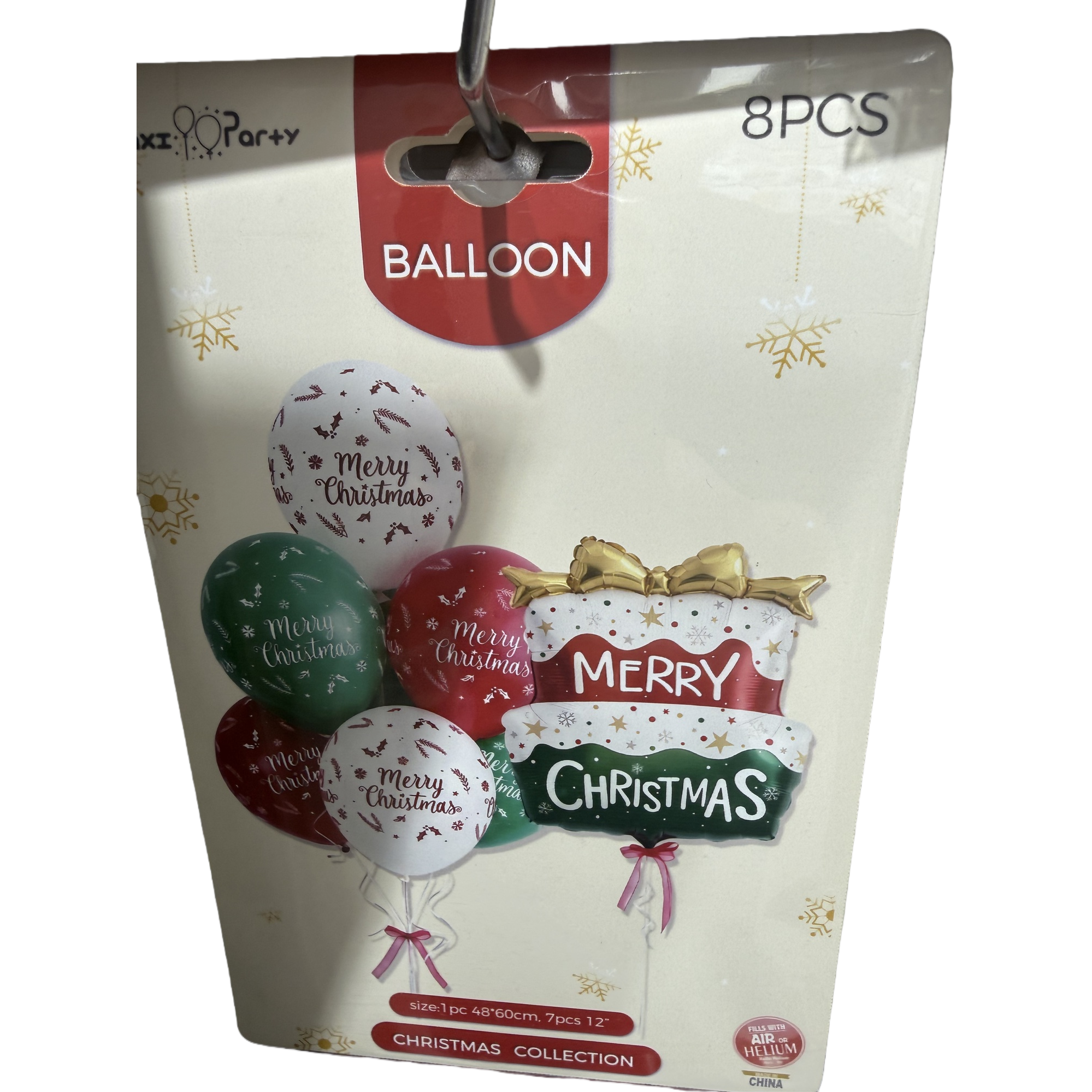 Christmas-themed balloon set in red, green and white, Merry Christmas, snowflake, Holly and golden bow Item Picture