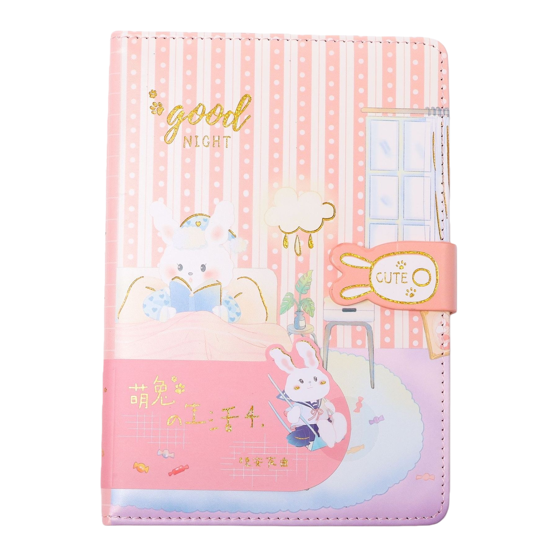 A simple and cute student notebook with a pink striped rabbit theme Item Picture