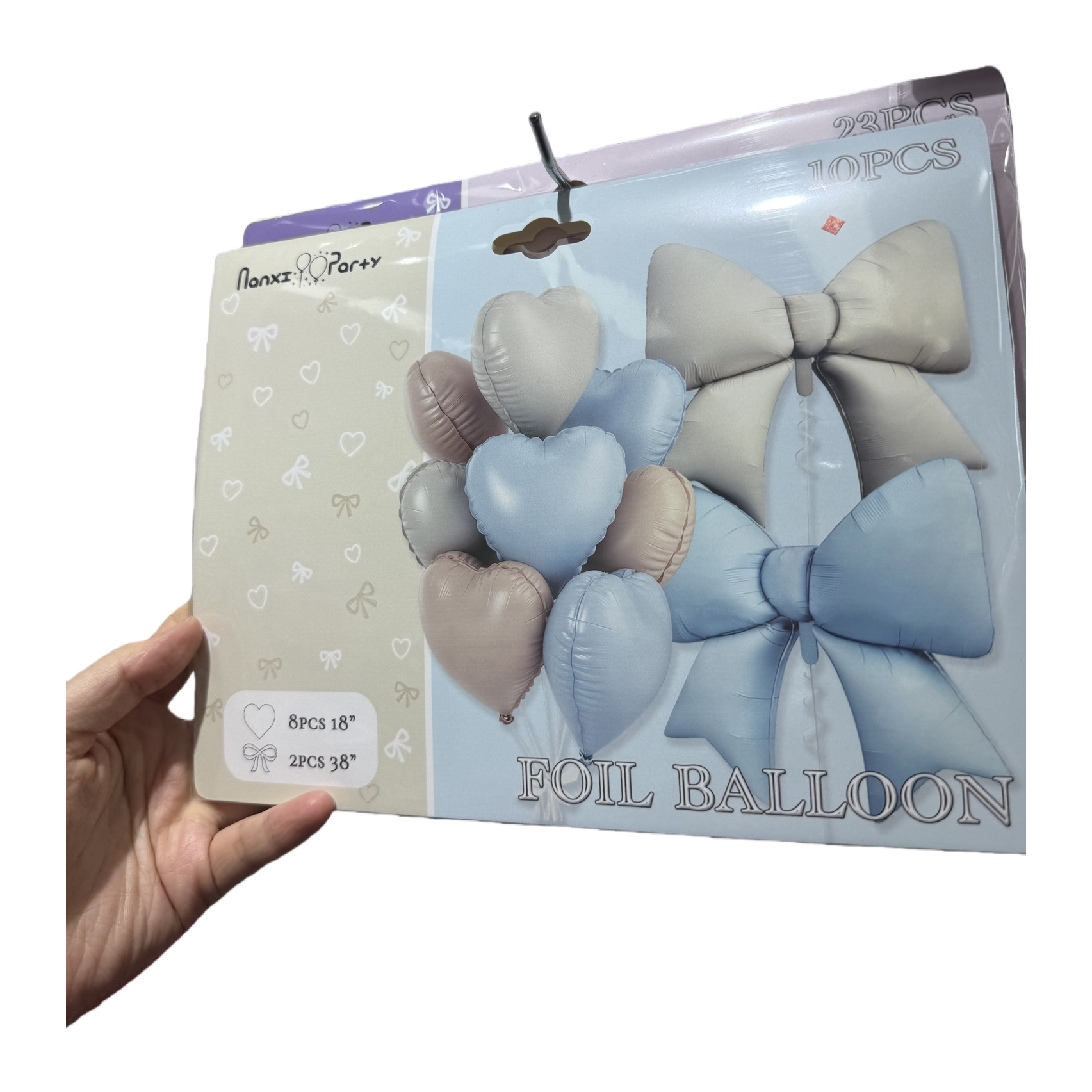 Light blue beige bow-shaped heart-shaped aluminum foil balloon set Item Picture