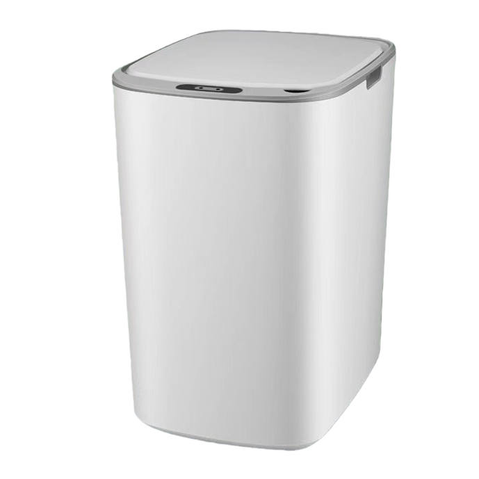 White smart sensor trash can for household use, with silent automatic lid opening and pedal operation Item Picture