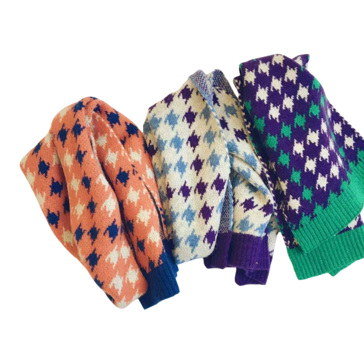 Colorful checkered knitted scarf for warm autumn and winter, a fashionable and versatile woolen style for ladies Item Picture